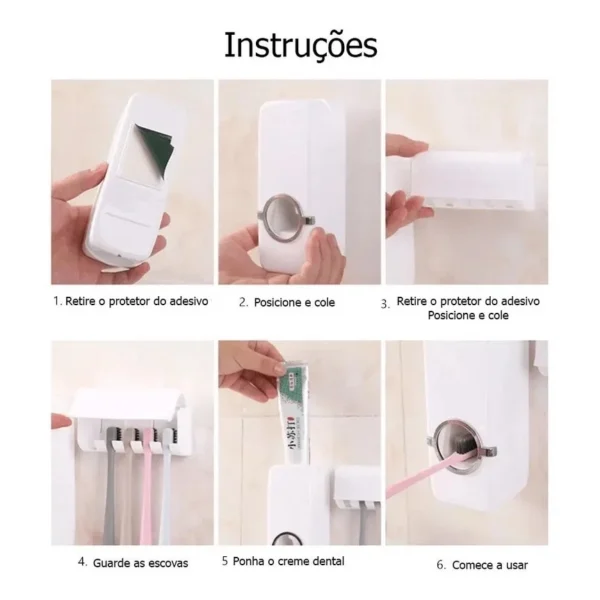 Dispenser Automático Pasta De Dente Creme Dental Porta Escova Com Suporte Prático Econômico - Imagem 4