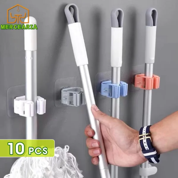 10 Pcs Mop Suporte Gancho Adesivo Vassoura Utensílios Multiuso Suporte Organizadores De Vassouras E Rodos Mop Não Precisar Furar A Parede - Imagem 6
