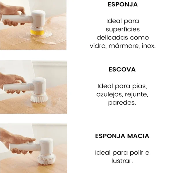 Escova Eletrica de Limpeza 5 em 1 Sem Fio Limpador Multiuso Pratico Para Cozinha , Banheiro prático - Imagem 2