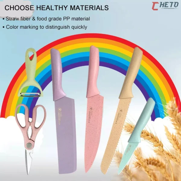 Kit de Conjunto Facas Coloridas Tesoura Descascador Cozinha Gourmet 6 Peças - Imagem 6