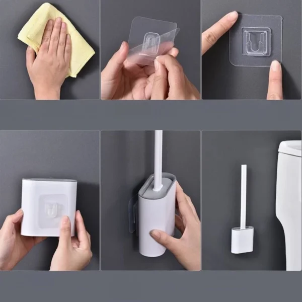 Escova Sanitária De Silicone Para Limpar Privada Banheiro Vaso Sanitário Com Suporte e Adesivo para parede - Imagem 9