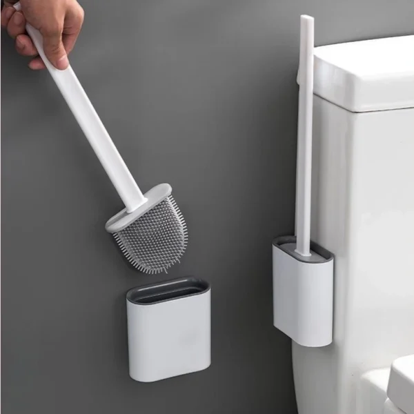 Escova Sanitária De Silicone Para Limpar Privada Banheiro Vaso Sanitário Com Suporte e Adesivo para parede