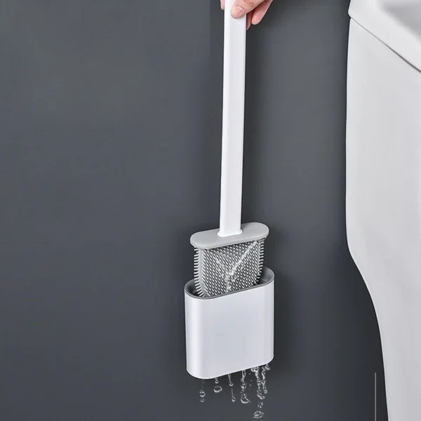 Escova Sanitária De Silicone Para Limpar Privada Banheiro Vaso Sanitário Com Suporte e Adesivo para parede - Imagem 4